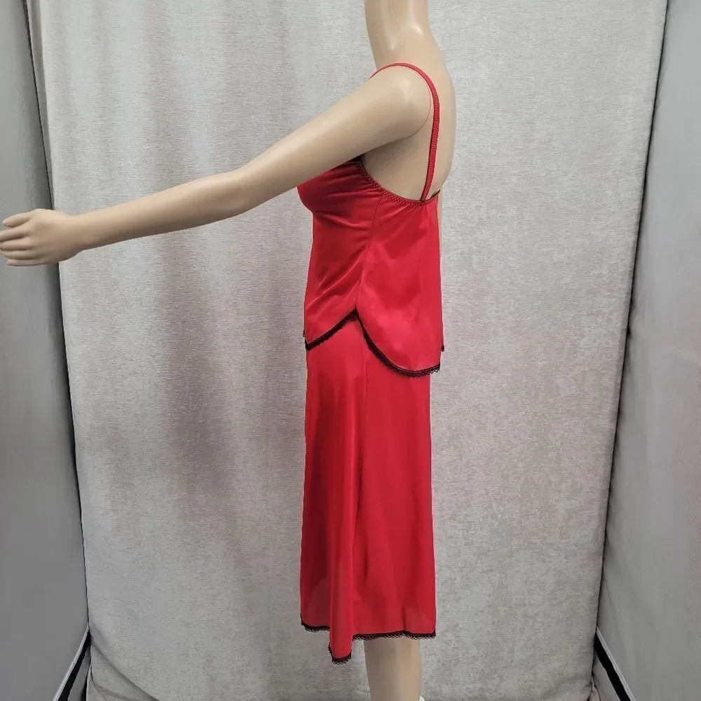Juliana Vintage Red Nylon and Black Lace Matching Skirt / Cami Set Valentine's